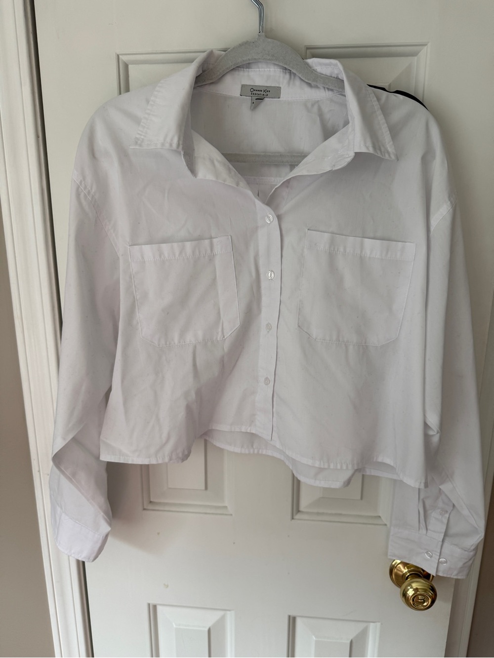 Open-Front White Cropped Button-Down Shirt